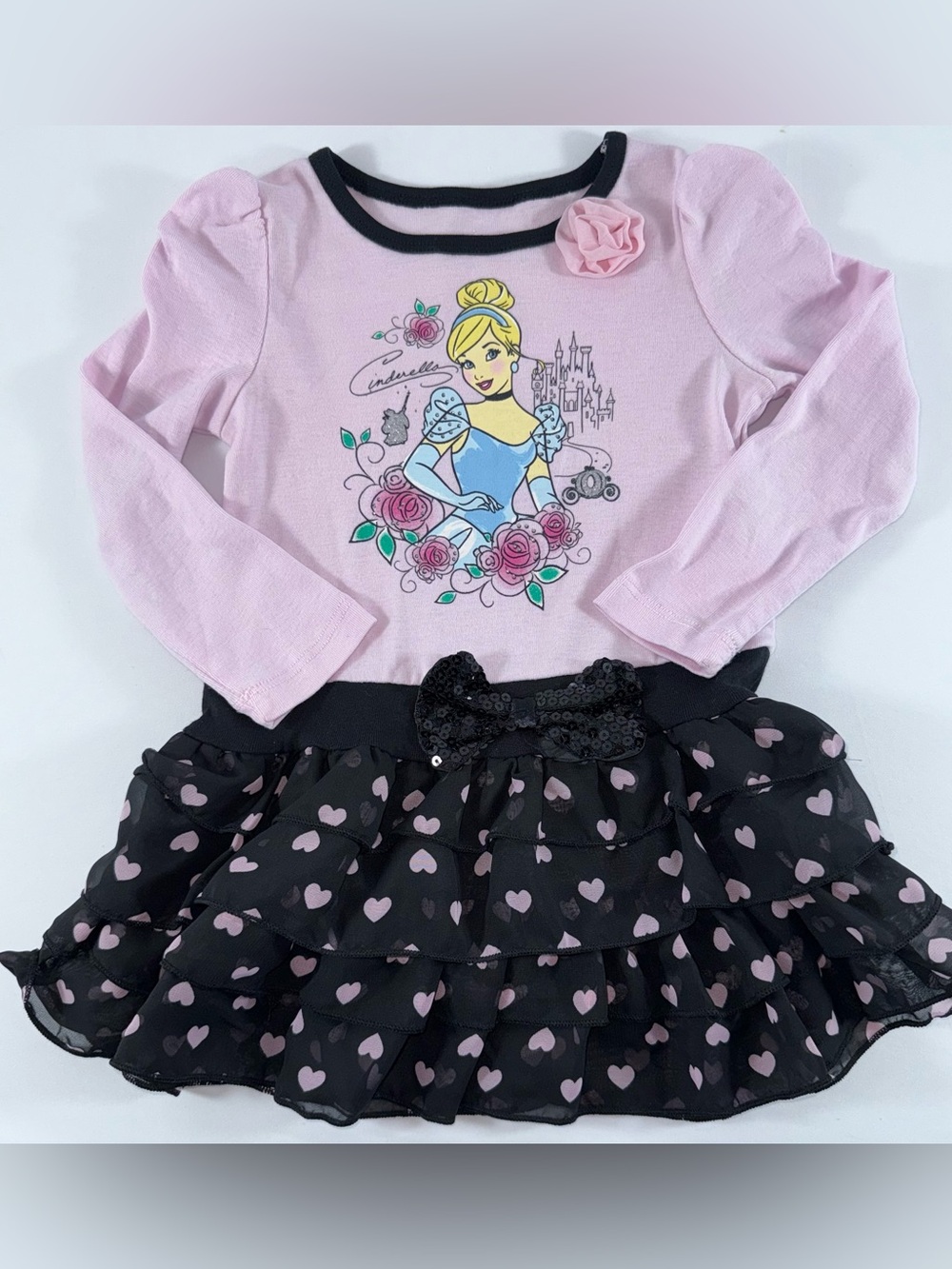 Disney Baby 24M Cinderella Toddler Girl’s Long Sleeve Graphic Ruffle Dress
